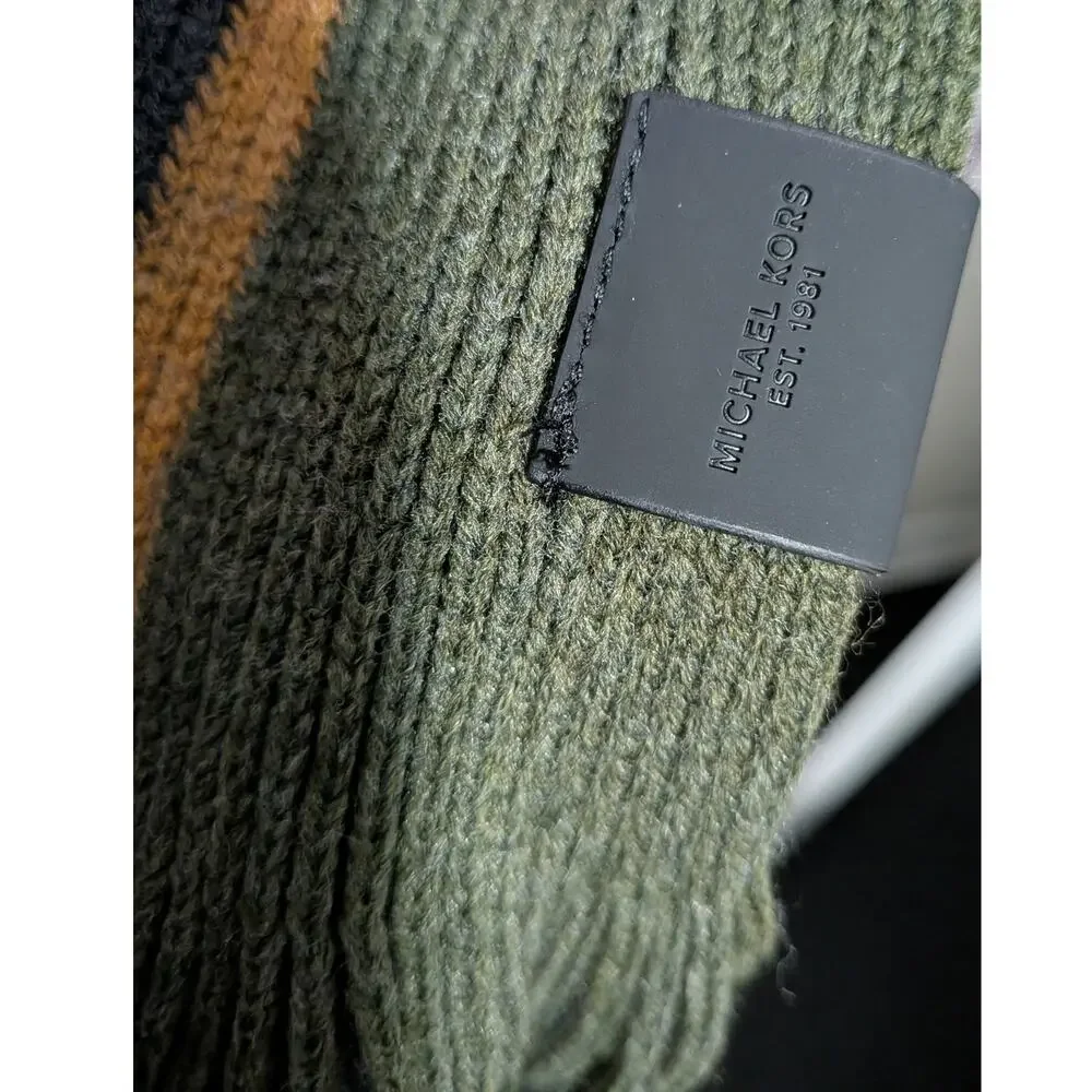 Michael Kors Men's Side Stripe Colorblock Knit Winter Scarf with Fringe